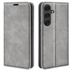 Per Samsung Galaxy S25+ 5G Custodia in pelle con ventosa magnetica Retro-skin (grigio)