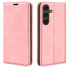 Per Samsung Galaxy S25+ 5G Custodia in pelle con ventosa magnetica Retro-skin (rosa)