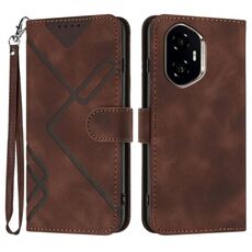 Custodia in pelle con motivo a linee per Honor 300 (caffè)