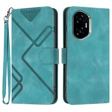 Custodia in pelle con motivo a linee per Honor 300 (azzurro chiaro)