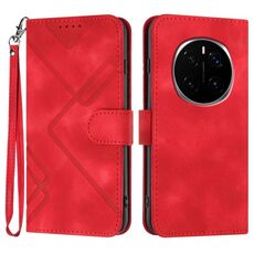 Custodia per telefono in pelle con motivo a linee per Honor Magic7 Pro (rosso)