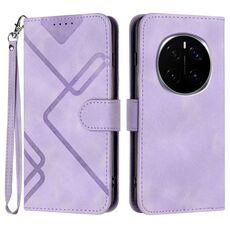 Custodia per telefono in pelle con motivo a linee per Honor Magic7 Pro (viola chiaro)