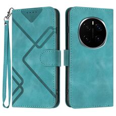 Custodia per telefono in pelle con motivo a linee per Honor Magic7 Pro (azzurro chiaro)
