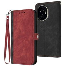 Custodia per telefono in pelle con cinturino a doppia piega e fibbia laterale per Honor 300 (rosso)
