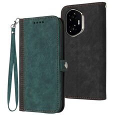 Custodia in pelle con cinturino a doppia piega e fibbia laterale per Honor 300 (verde scuro)