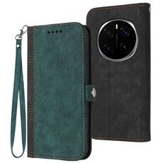 Custodia in pelle per telefono con cinturino a doppia piega e fibbia laterale per Honor Magic7 Pro (verde scuro)