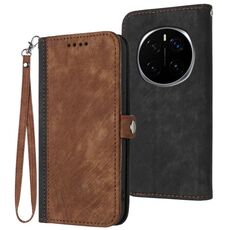 Custodia in pelle per telefono con cinturino a doppia piega e fibbia laterale per Honor Magic7 Pro (marrone)