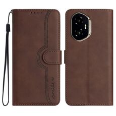 Custodia in pelle con motivo a cuore per Honor 300 (marrone)
