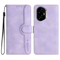Custodia in pelle con motivo a cuore per Honor 300 (viola)