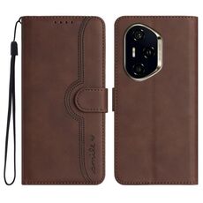 Per Honor 300 Pro / Honor 300 Ultra Custodia in pelle con motivo a cuore (marrone)