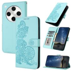 Per OPPO Find X8 Pro Custodia in pelle con motivo a fiori di Datura in rilievo (azzurro chiaro)