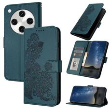 Per OPPO Find X8 Pro Custodia in pelle con motivo a fiori di Datura in rilievo (verde scuro)