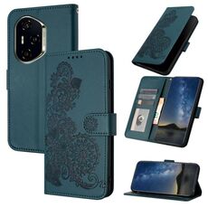 Per Honor 300 Pro / Honor 300 Ultra Datura Flower Custodia in pelle con stampa flip (verde scuro)