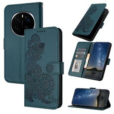 Custodia per telefono in pelle con stampa a fiori di Datura per Honor Magic7 Pro (verde scuro)