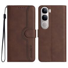 Per vivo Y300 / vivo V40 Lite 4G / 5G IDN Custodia in pelle con motivo a cuore (marrone)