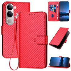 Per vivo Y300 / V40 Lite 4G / 5G IDN YX0070 Custodia in pelle con fibbia in fibra di carbonio con cordino (rosso)