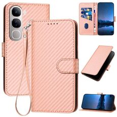 Per vivo Y300 / V40 Lite 4G / 5G IDN YX0070 Custodia in pelle con fibbia in fibra di carbonio con cordino (rosa)