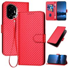 Per Honor 300 YX0070 Custodia in pelle con fibbia in fibra di carbonio e cordino (rosso)