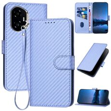Custodia per telefono in pelle con fibbia in fibra di carbonio per Honor 300 YX0070 con cordino (viola chiaro)