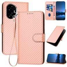 Per Honor 300 YX0070 Custodia in pelle con fibbia in fibra di carbonio e cordino (rosa)