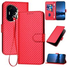 Per Honor 300 Pro / Honor 300 Ultra YX0070 Custodia in pelle con fibbia in fibra di carbonio e cordino (rosso)