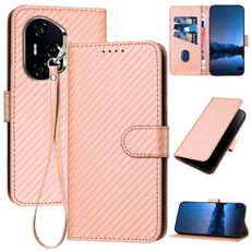 Per Honor 300 Pro / Honor 300 Ultra YX0070 Custodia in pelle con fibbia in fibra di carbonio e cordino (rosa)