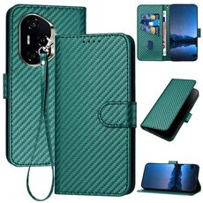 Per Honor 300 Pro / Honor 300 Ultra YX0070 Custodia in pelle con fibbia in fibra di carbonio e cordino (verde scuro)