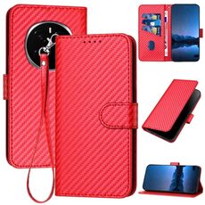 Custodia per telefono in pelle con fibbia in fibra di carbonio per Honor Magic7 YX0070 con cordino (rosso)