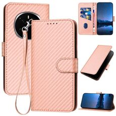 Custodia per telefono in pelle con fibbia in fibra di carbonio per Honor Magic7 YX0070 con cordino (rosa)