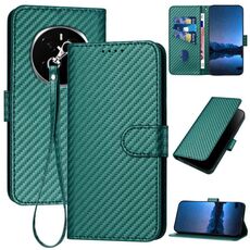 Custodia per telefono in pelle con fibbia in fibra di carbonio per Honor Magic7 YX0070 con cordino (verde scuro)
