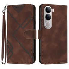 Per vivo Y300 / vivo V40 Lite 4G / 5G IDN Line Pattern Custodia in pelle con motivo a pelle (caffè)