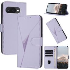Per Google Pixel 9a Custodia per telefono in pelle con fibbia a motivo triangolare (viola chiaro)