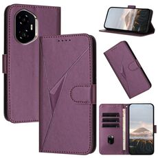 Custodia per telefono in pelle con fibbia a motivo triangolare per Honor 300 (viola scuro)