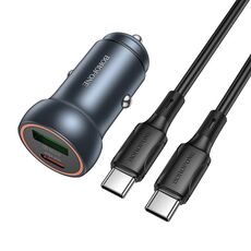 BOROFONE BZ32A Fresh PD30W Caricabatterie per auto USB Type-C e QC3.0 con cavo Type-C da 1 m (grigio metallizzato)