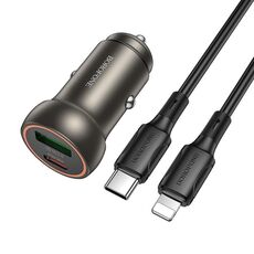 BOROFONE BZ32A Fresh PD30W Caricabatterie per auto USB Type-C e QC3.0 con cavo a 8 pin da 1 m (oro)