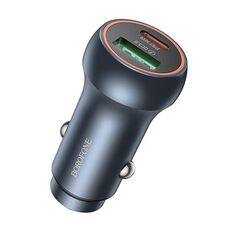 BOROFONE BZ32B Fresh 48W Dual Ports PD30W Caricabatterie per auto USB Type-C e QC3.0 (grigio metallo)