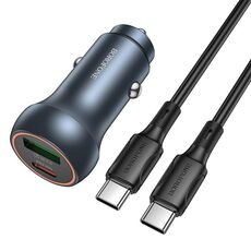 BOROFONE BZ32B Fresh 48W Dual Ports PD30W Set caricabatterie per auto USB Type-C e QC3.0 con cavo Type-C da 1 m (grigio metallizzato)
