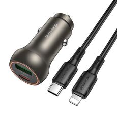 BOROFONE BZ32B Fresh 48W Dual Ports PD30W Set caricabatterie per auto USB Type-C e QC3.0 con cavo a 8 pin da 1 m (oro)