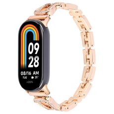 Per Xiaomi Smart Band 9/8 Braccialetto in metallo con diamanti a forma di U (oro rosa)