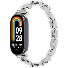 Per Xiaomi Smart Band 9/8 Braccialetto con diamanti a quattro petali in metallo (argento)