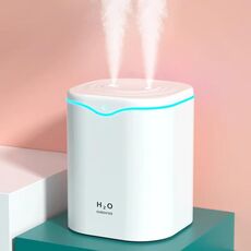 SD03 2L Umidificatore da tavolo a doppia porta con grande capacità e aromaterapia con luce notturna (bianco)