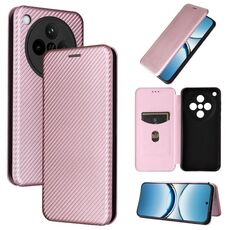 Per OPPO Find X8 Custodia in pelle con texture in fibra di carbonio (rosa)
