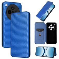 Per OPPO Find X8 Custodia per telefono in pelle con texture in fibra di carbonio (blu)