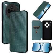 Per OPPO Find X8 Custodia per telefono in pelle con texture in fibra di carbonio (verde)
