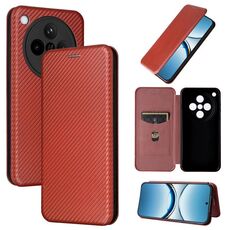 Per OPPO Find X8 Custodia in pelle con texture in fibra di carbonio (marrone)