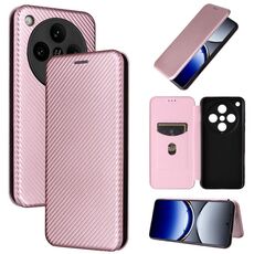 Per OPPO Find X8 Pro Custodia in pelle con texture in fibra di carbonio (rosa)