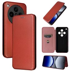 Per OPPO Find X8 Pro Custodia in pelle con texture in fibra di carbonio (marrone)