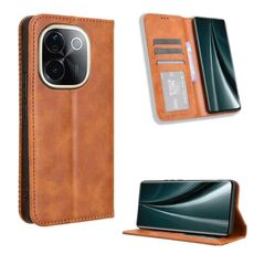 Per vivo T3 Pro 5G / iQOO Z9S Pro 5G Custodia per telefono in pelle con fibbia magnetica e texture retrò (marrone)