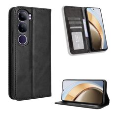 Per vivo V40 Lite 4G / 5G IDN Custodia per telefono in pelle con fibbia magnetica e texture retrò (nero)