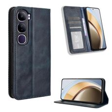 Per vivo V40 Lite 4G / 5G IDN Custodia per telefono in pelle con fibbia magnetica e texture retrò (blu)